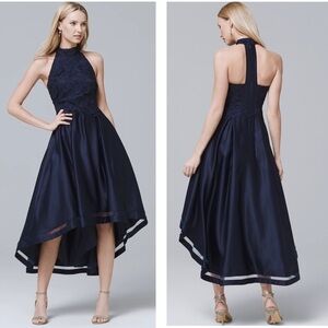 Nicole Miller Black Satin & Lace High Low Dress Sz4